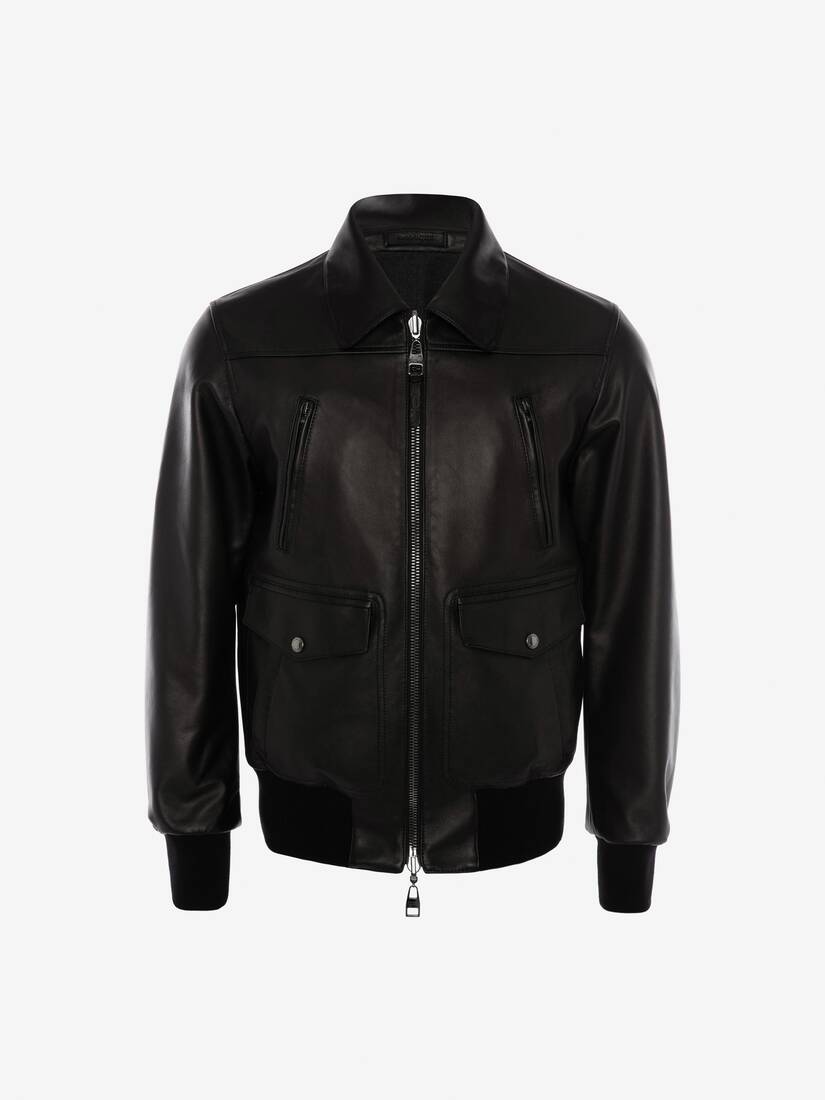 Chaquetas Alexander McQueen Reversible Cuero Bomber Hombre - Grises/Negros - Mexico 356-NRYZIX